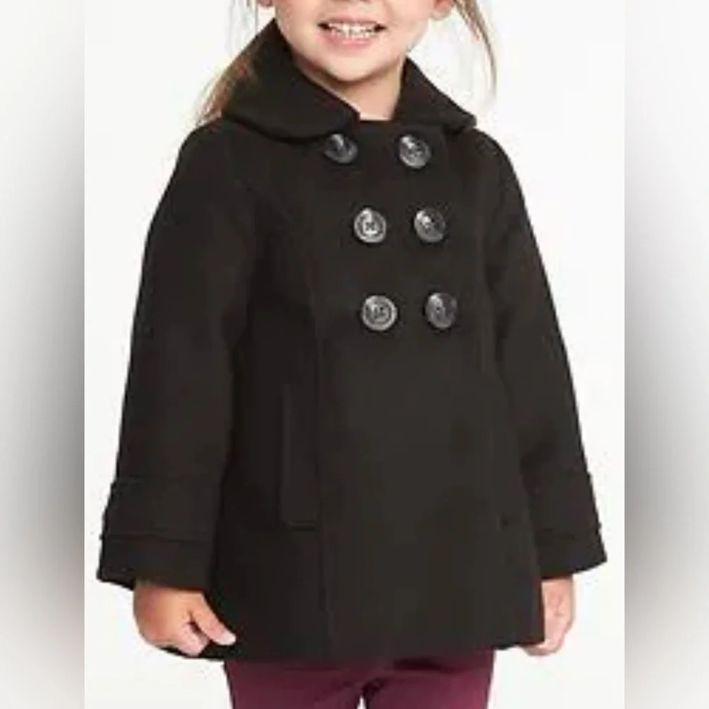 Old Navy Girls Black Double-Breasted Peacoat Wool-Blend Coat  Size 18-24 months